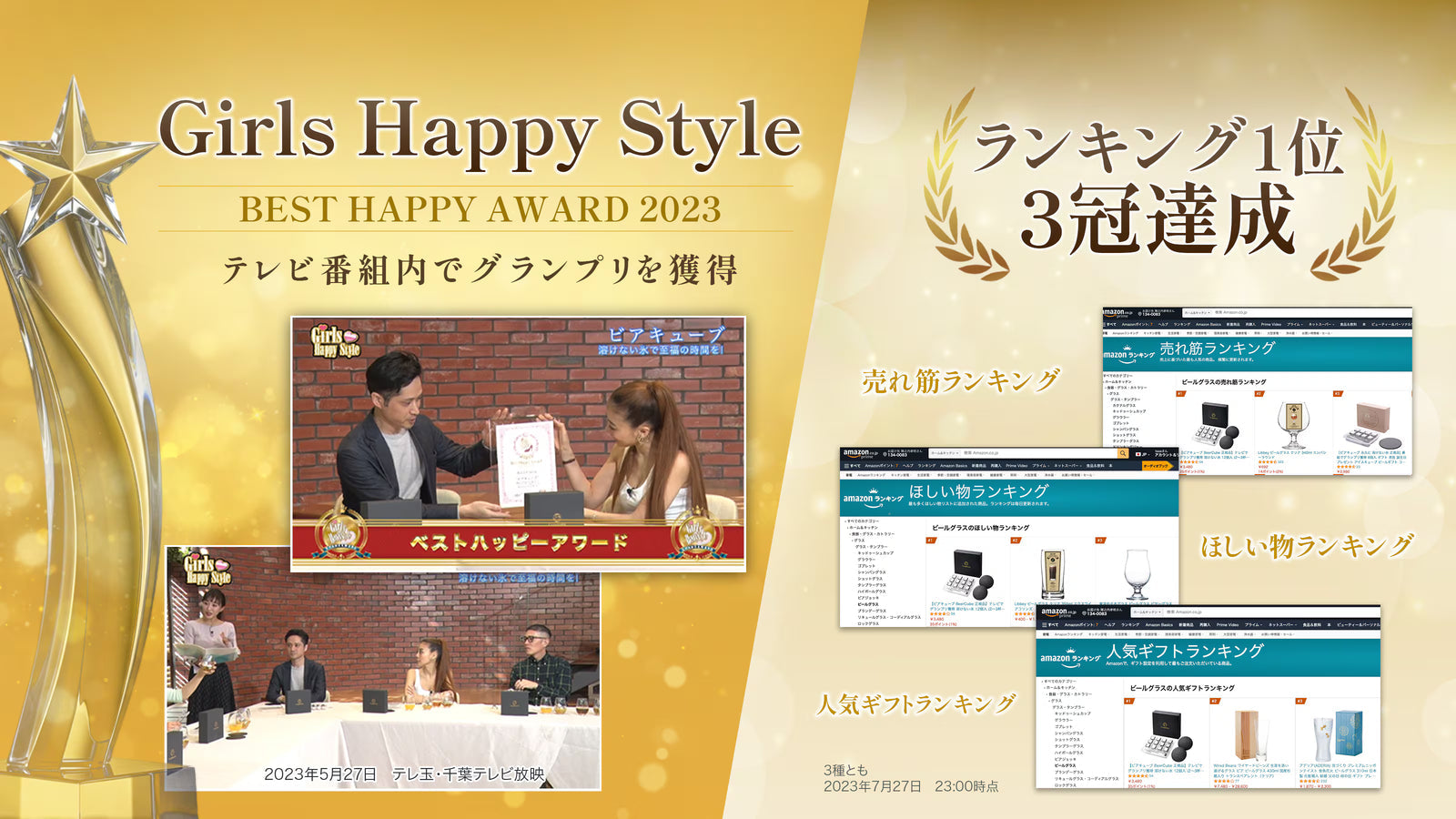テレビ番組「Girls Happy Style」ベストハッピーアワード2023でグランプリを獲得。Amazonランキング3種で1位、3冠達成。